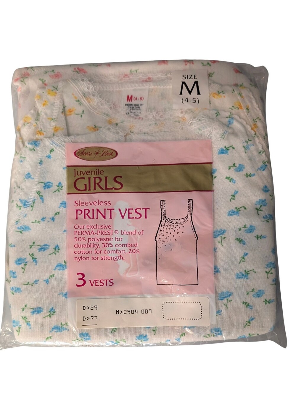 Sears Vintage Girls Sleeveless Print Tank Top Under Shirts